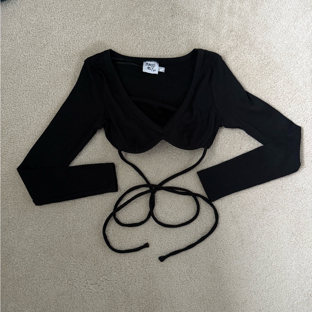 Princess Polly Black Long Sleeve Crop Top